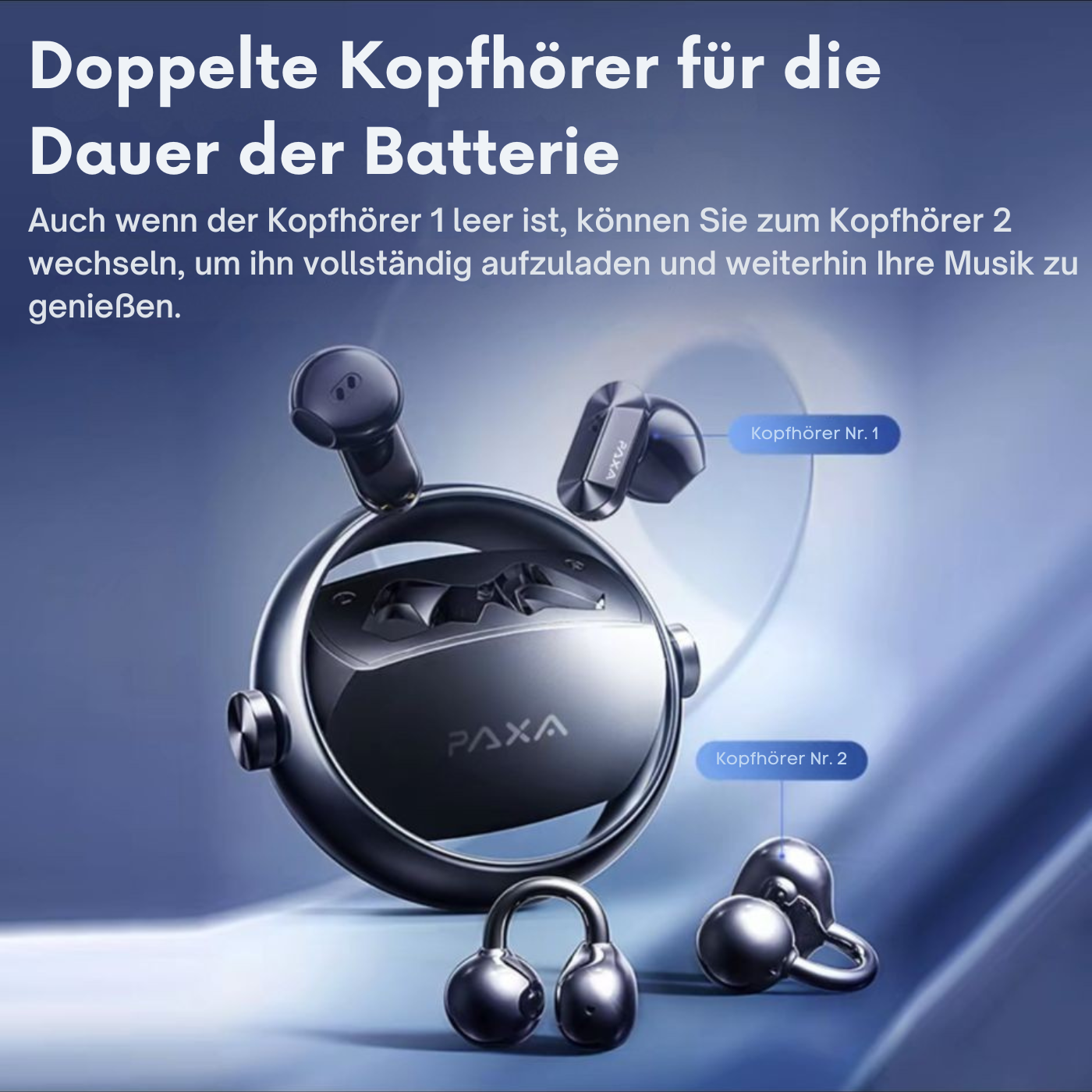 PAXA – Dual-Mode-Ohrhörer, 2 Paar in 1, gleichzeitig verwendbar!